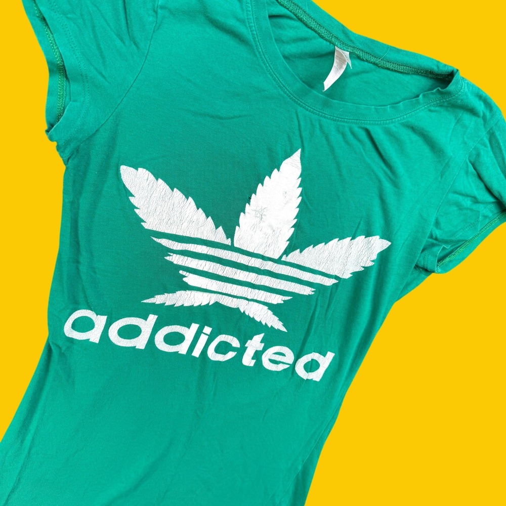 Reserved T Shirt Women M Green Addicted Leaf Graphic Parody Streetwear Tee